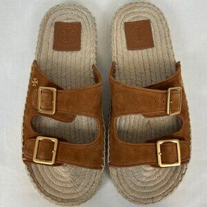 Tory Burch Selby Espadrille Slides in Cognac Brown, Size US 7.5